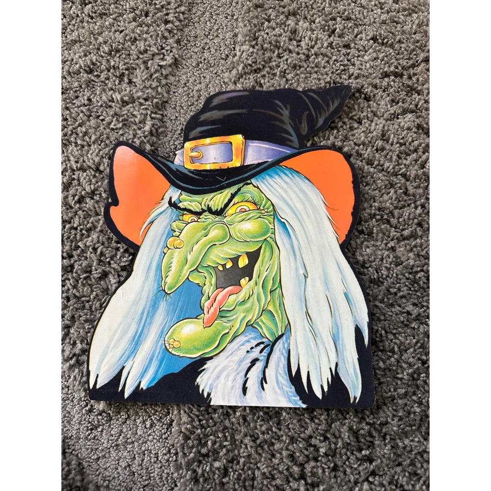 Vintage 1980s Flocked Witch Double Sided Die Cut